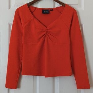 Maeve by Anthropologie Textured Ruched Bust Long Sleeve Cropped Blouse Orange S